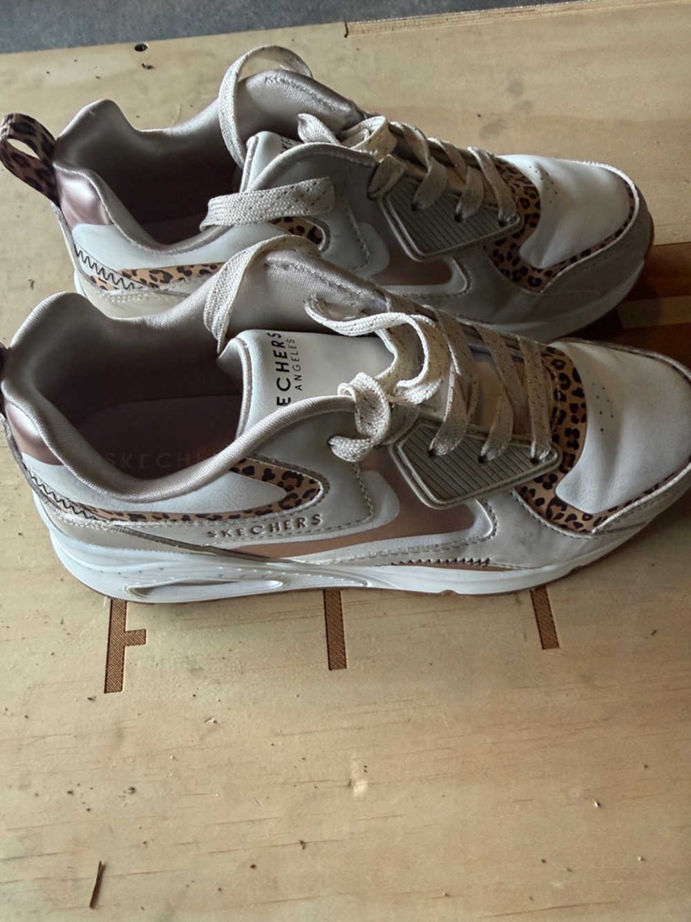 Skechers White Sneakers with Leopard-Print Accents